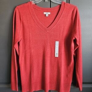 CROFT & BARROW Womens Red V-neck Sweater Sz Large Christmas Holiday